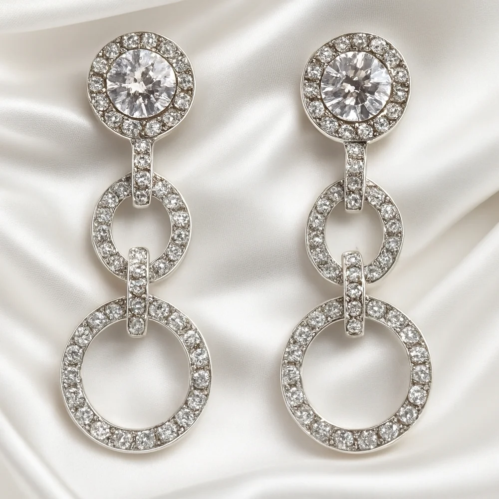 Textured Silver Sparkling Crystal Hoop Dangle Earrings – Women’s Fashion Jewelry